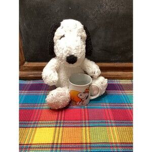 Snoopy Lambs & Ivy Plush Dog Plus Vintage Happy Birthday Ceramic Coffee Mug Pair